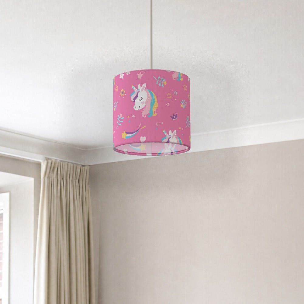 Pink Unicorn and Flowers lampshade