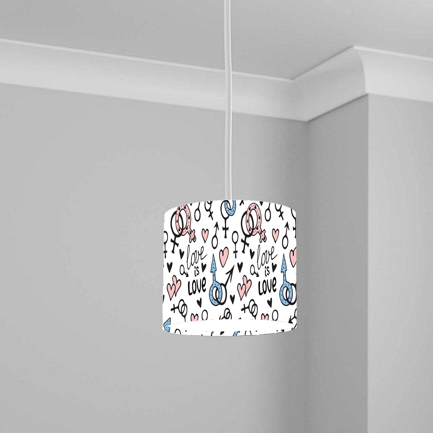 Love is Love Symbol & Heart Print Ceiling Lampshade Lightshade for Bedroom - 20cm x 18.5cm