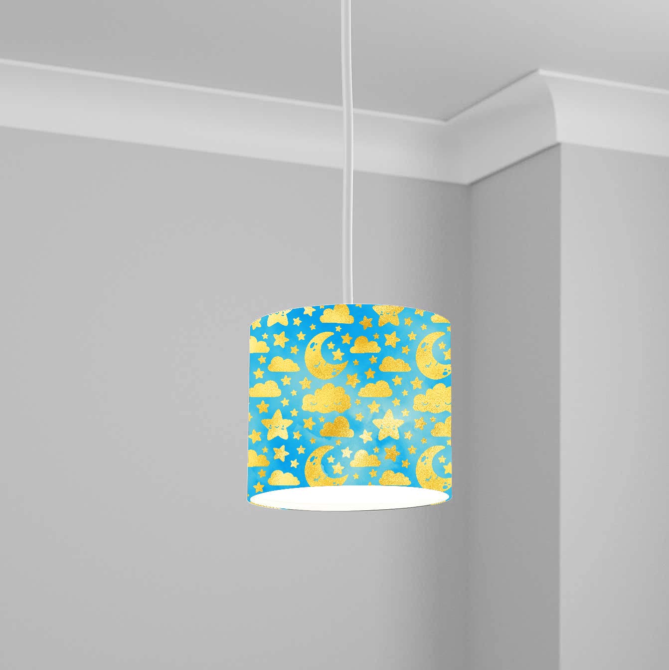 Gold Moon and Stars Ceiling Lampshade Lightshade for Nursery - 20cm x 18.5cm