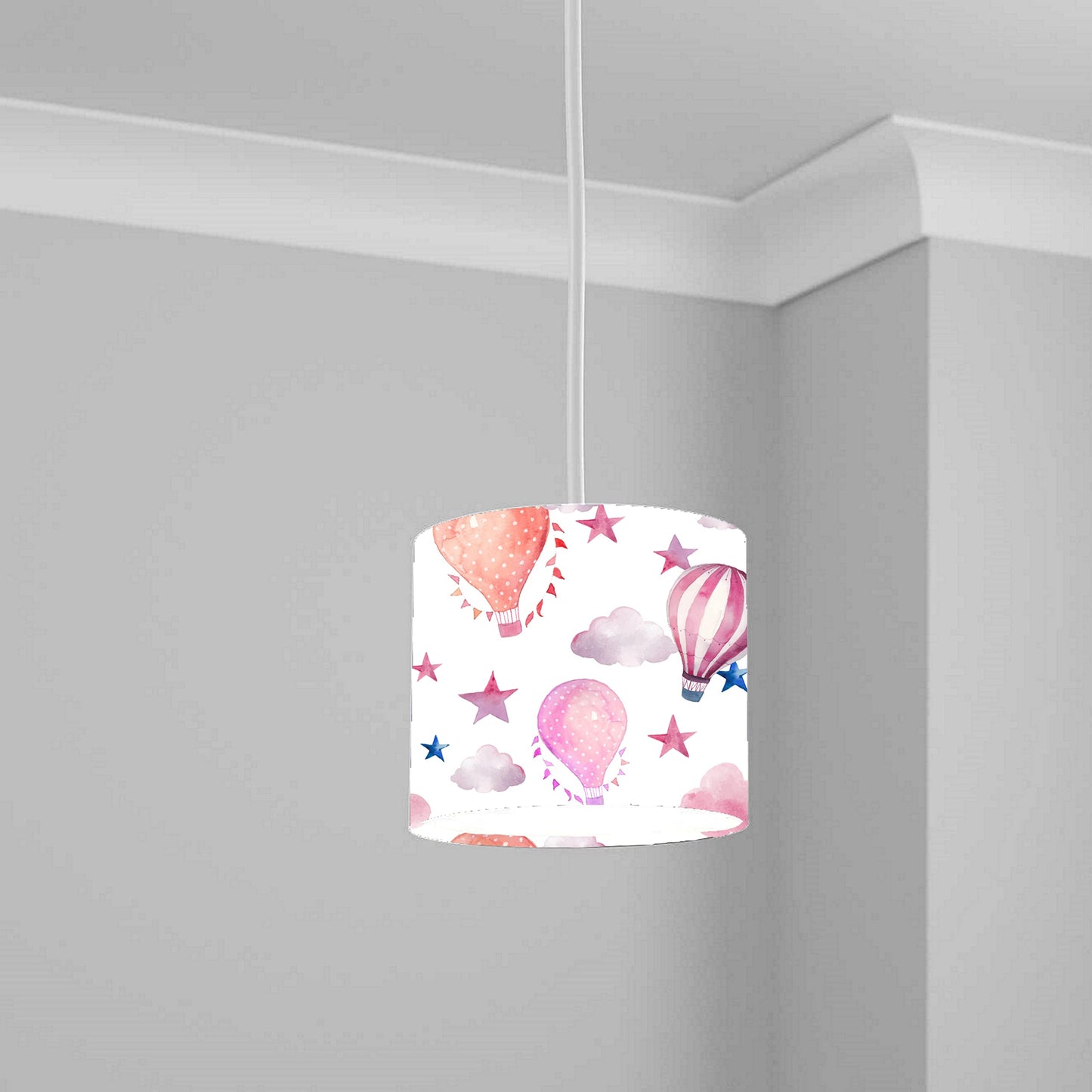 Pink Hot Air Balloon and Stars Ceiling Lampshade Lightshade for Nursery - 20cm x 18.5cm