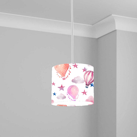 Pink Hot Air Balloon and Stars Ceiling Lampshade Lightshade for Nursery - 20cm x 18.5cm