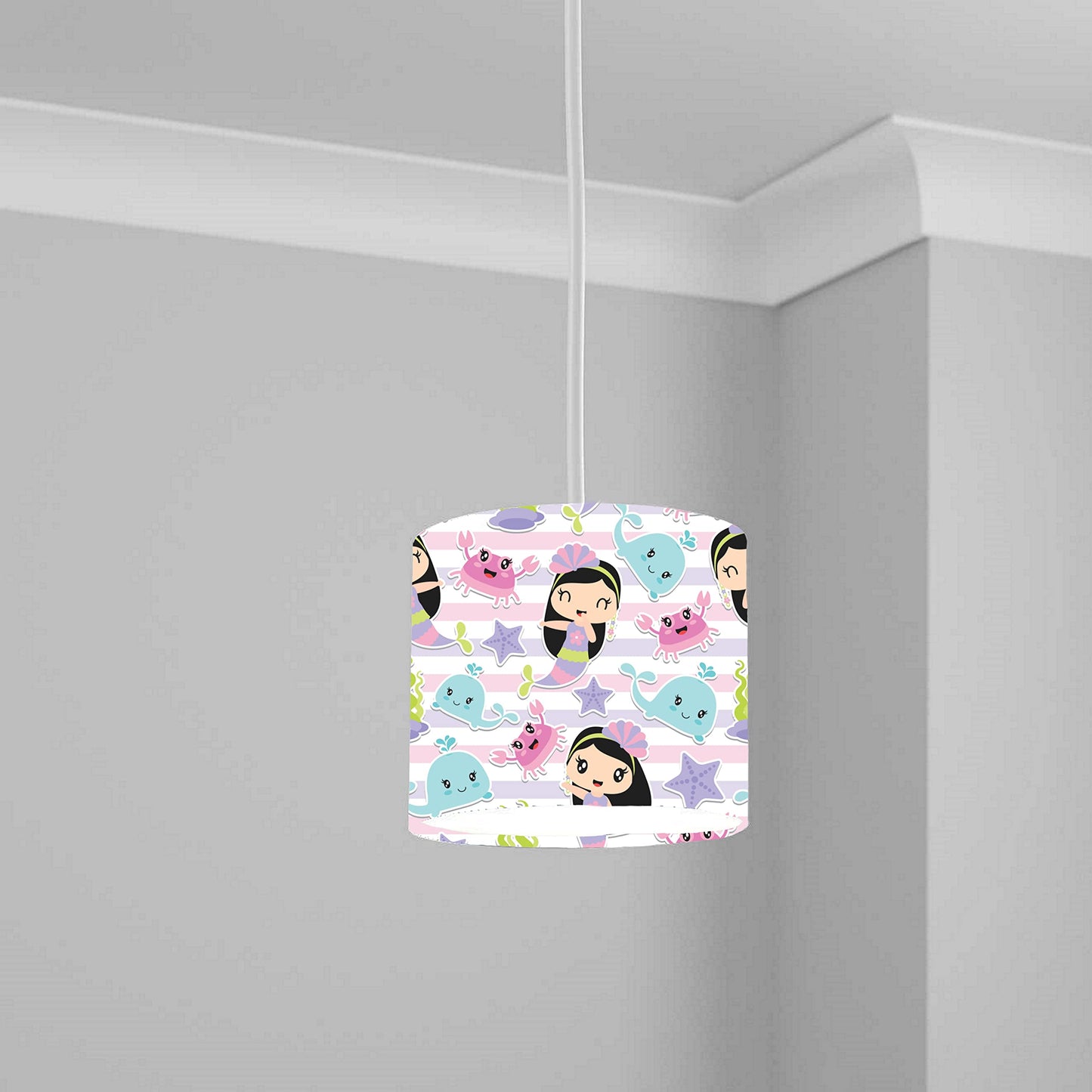 Pink Mermaid and Sea Creatures Ceiling Lampshade Lightshade for Nursery - 20cm x 18.5cm