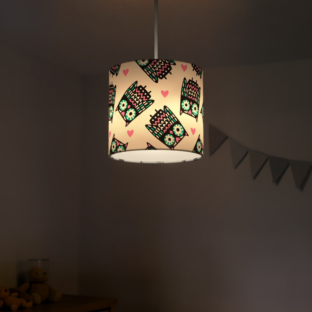 Pink and Teal Owl Heart Pattern lampshade