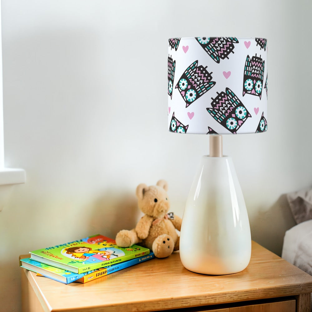 Pink and Teal Owl Heart Pattern lampshade