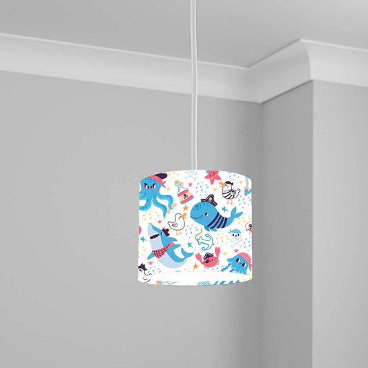 Pirate Shark and Sea Creatures Ceiling Lampshade Lightshade for Nursery - 20cm x 18.5cm
