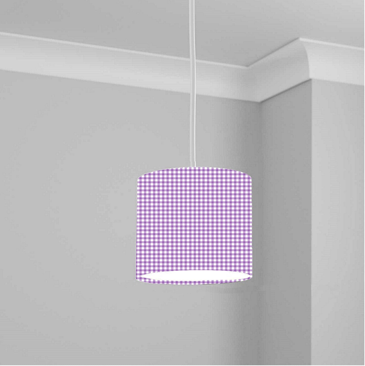 Lavender Gingham Check Ceiling Lampshade Lightshade for Room - 20cm x 18.5cm