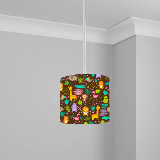 Colorful Jungle Safari Animal Print Ceiling Lampshade Lightshade for Nursery - 20cm x 18.5cm