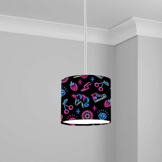 Neon Unicorn and Cherry Pattern Ceiling Lampshade Lightshade for Room - 20cm x 18.5cm