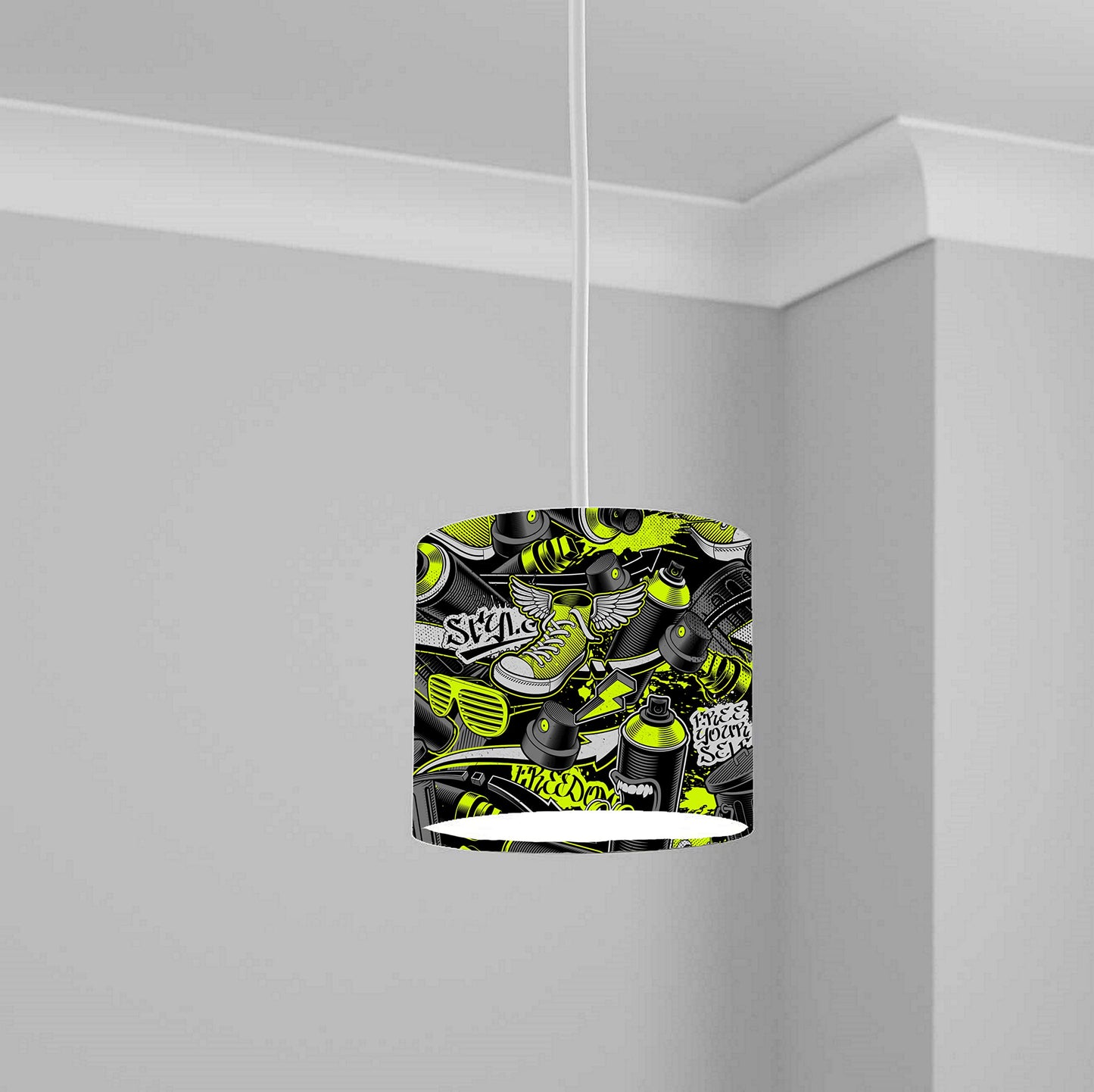 Urban Graffiti Spray Green Ceiling Lampshade Lightshade for Room - 20cm x 18.5cm