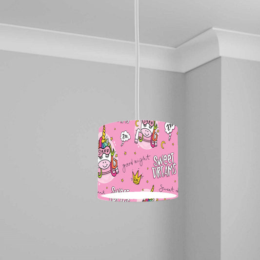 Pink Unicorn Sweet Dreams Ceiling Lampshade Lightshade for Nursery - 20cm x 18.5cm