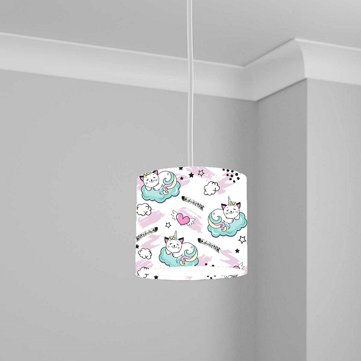 Whimsical Unicorn Cat Print Ceiling Lampshade Lightshade for Nursery - 20cm x 18.5cm
