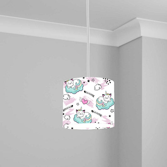 Whimsical Unicorn Cat Print Ceiling Lampshade Lightshade for Nursery - 20cm x 18.5cm