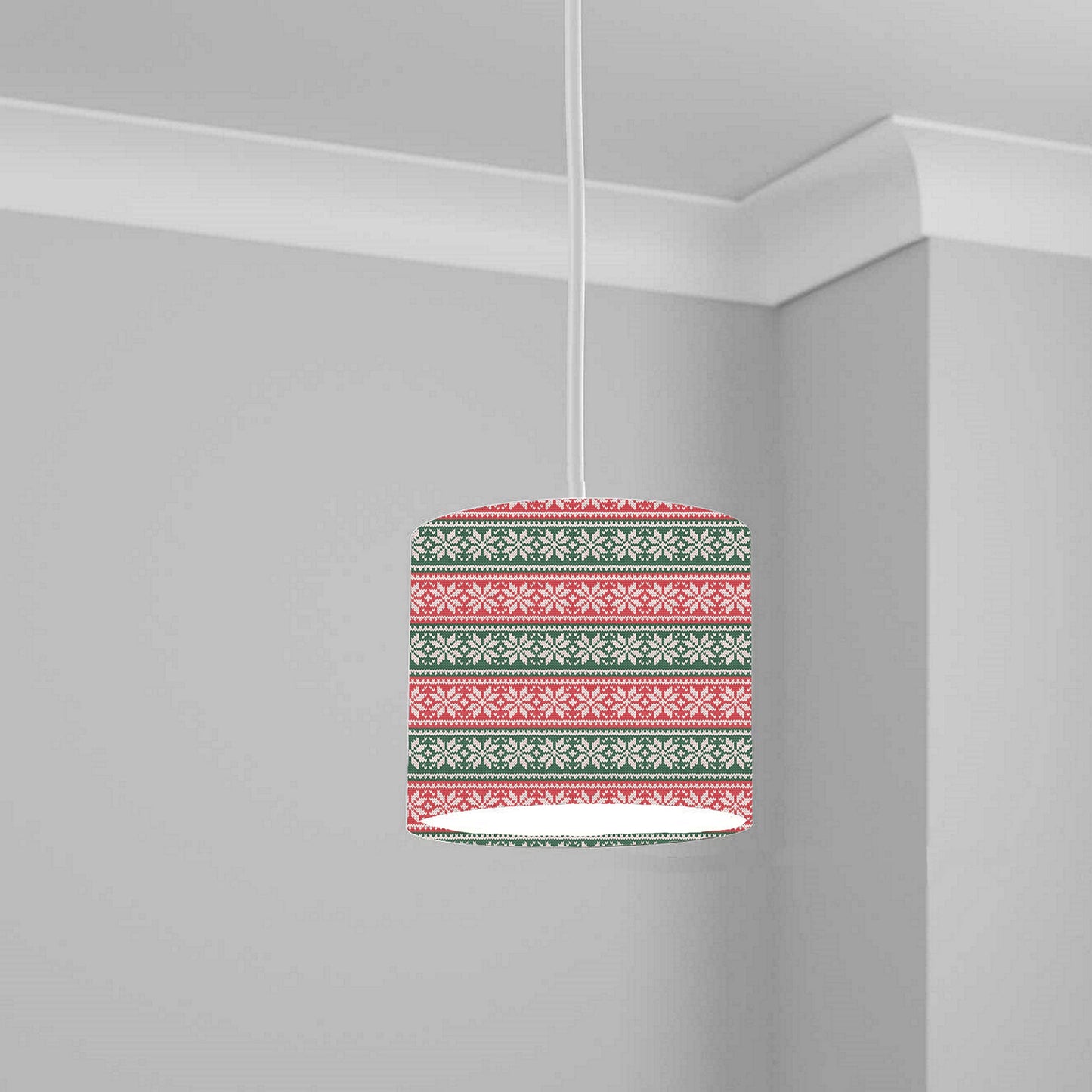 Festive Red and Green Snowflake Pattern Ceiling Lampshade Lightshade for Room - 20cm x 18.5cm