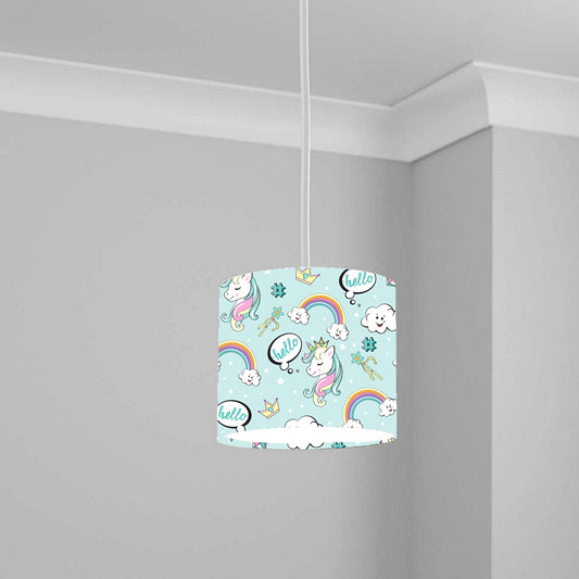 Whimsical Unicorn and Rainbow Ceiling Lampshade Lightshade for Kids Room - Green 20cm x 18.5cm
