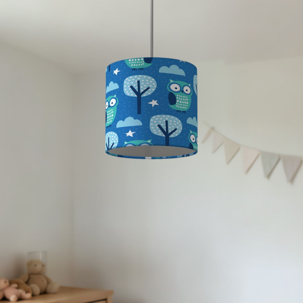 Blue Owl and Tree Pattern lampshade