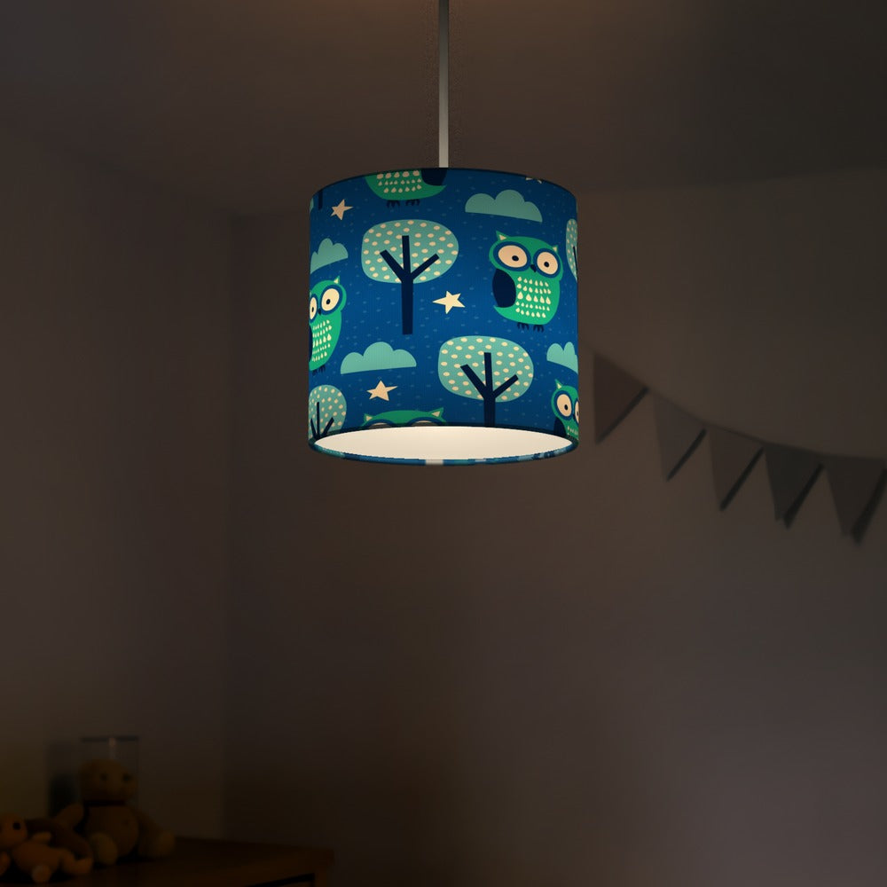 Blue Owl and Tree Pattern lampshade
