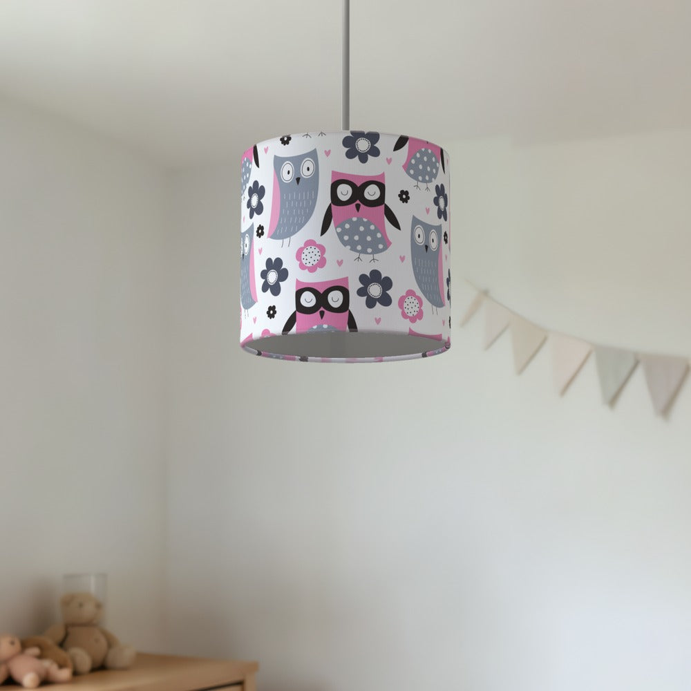 Pink Owl and Flower Pattern lampshade