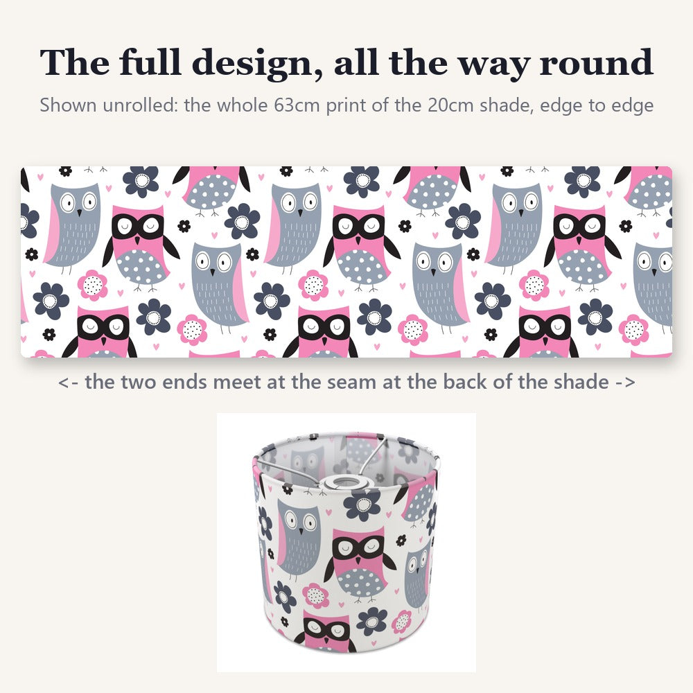 Pink Owl and Flower Pattern lampshade