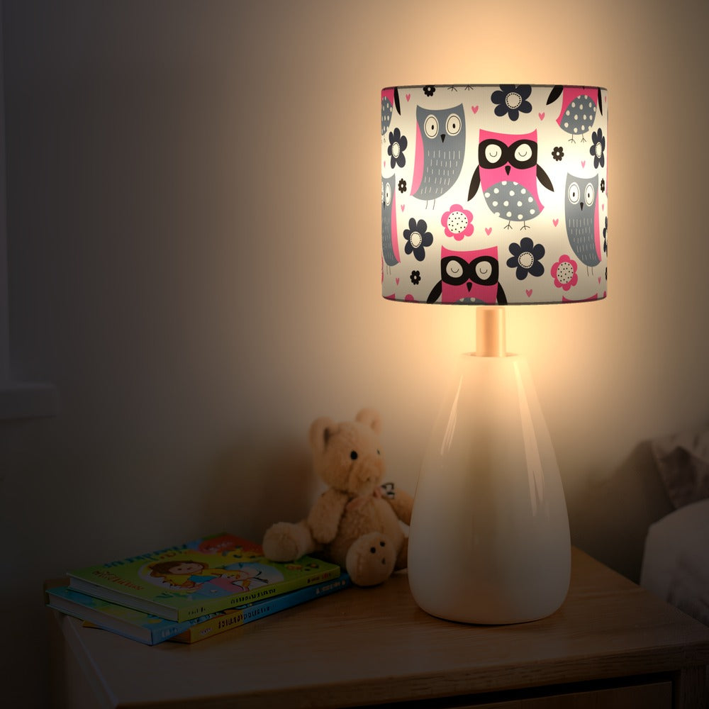 Pink Owl and Flower Pattern lampshade