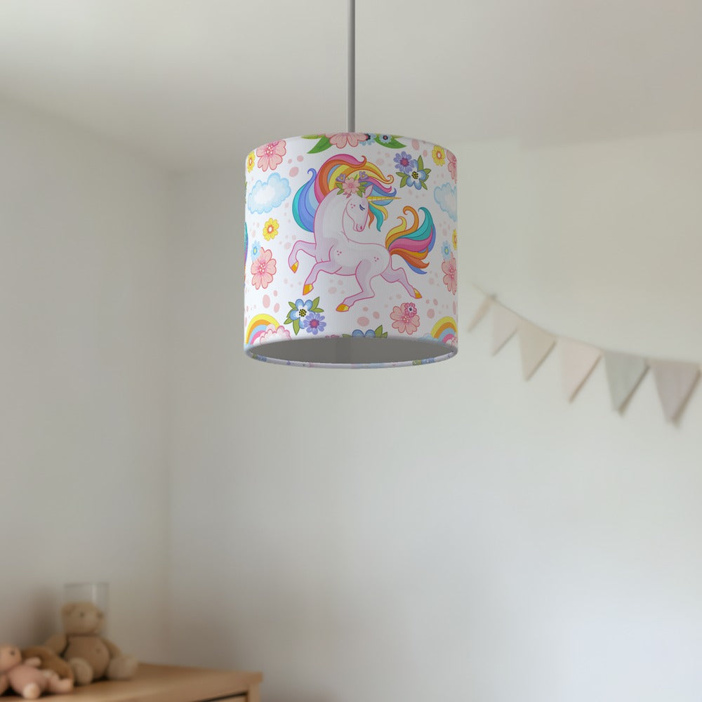 Colorful Unicorn and Flowers lampshade