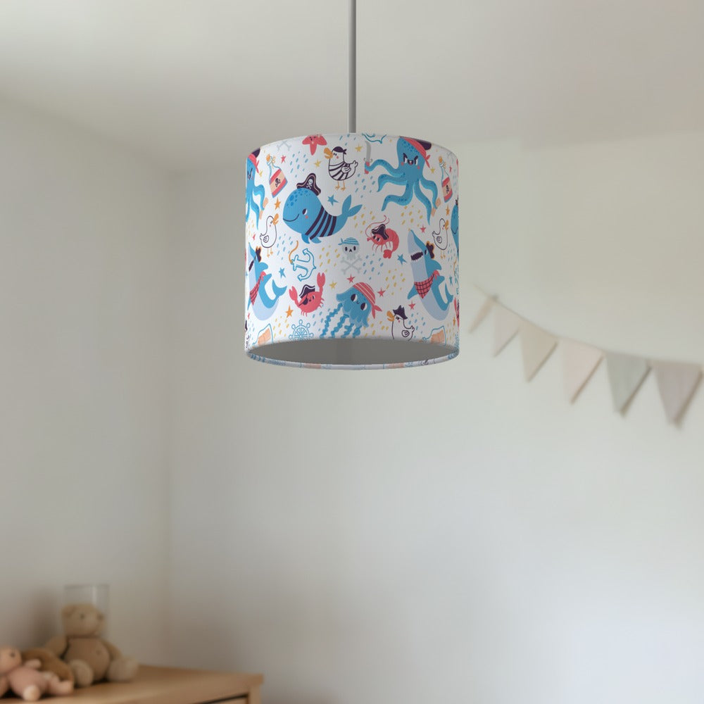 Pirate Shark and Sea Creatures lampshade