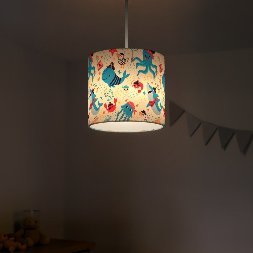 Pirate Shark and Sea Creatures lampshade