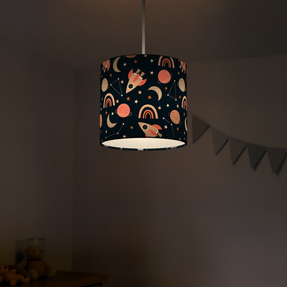 Pink Space Rocket and Rainbow lampshade
