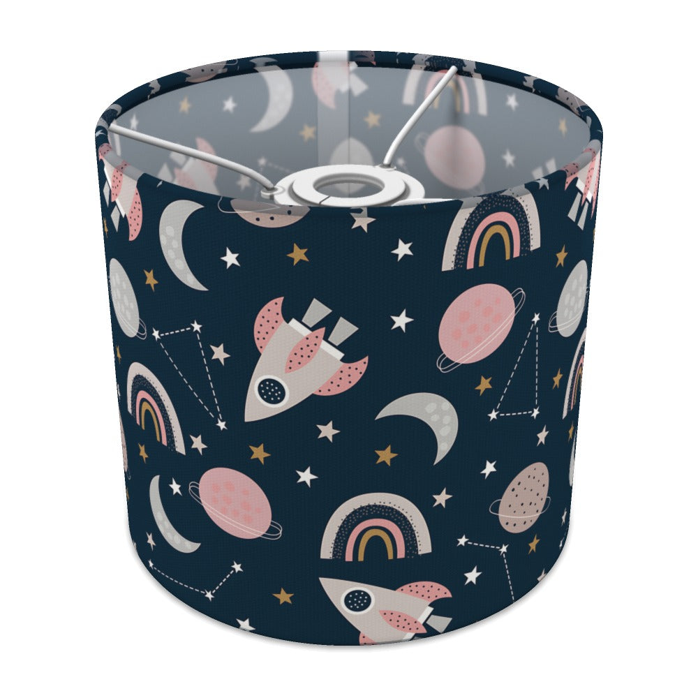 Pink Space Rocket and Rainbow lampshade - 20cm Ceiling