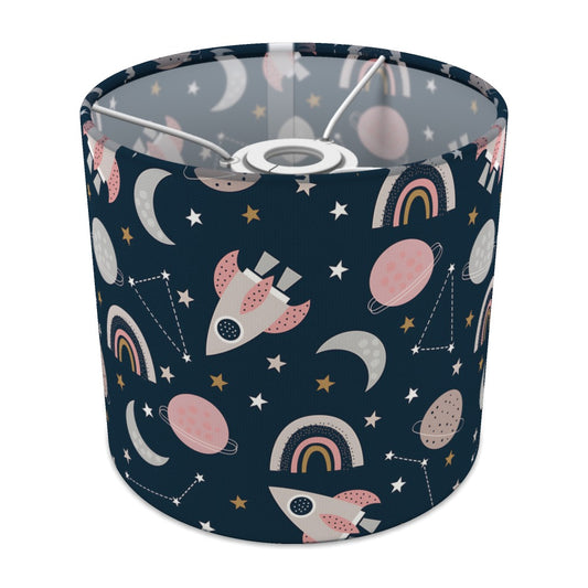Pink Space Rocket and Rainbow lampshade - 20cm Ceiling