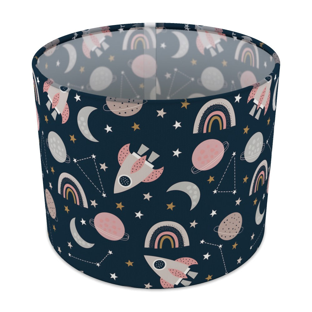 Pink Space Rocket and Rainbow lampshade - 25cm Table