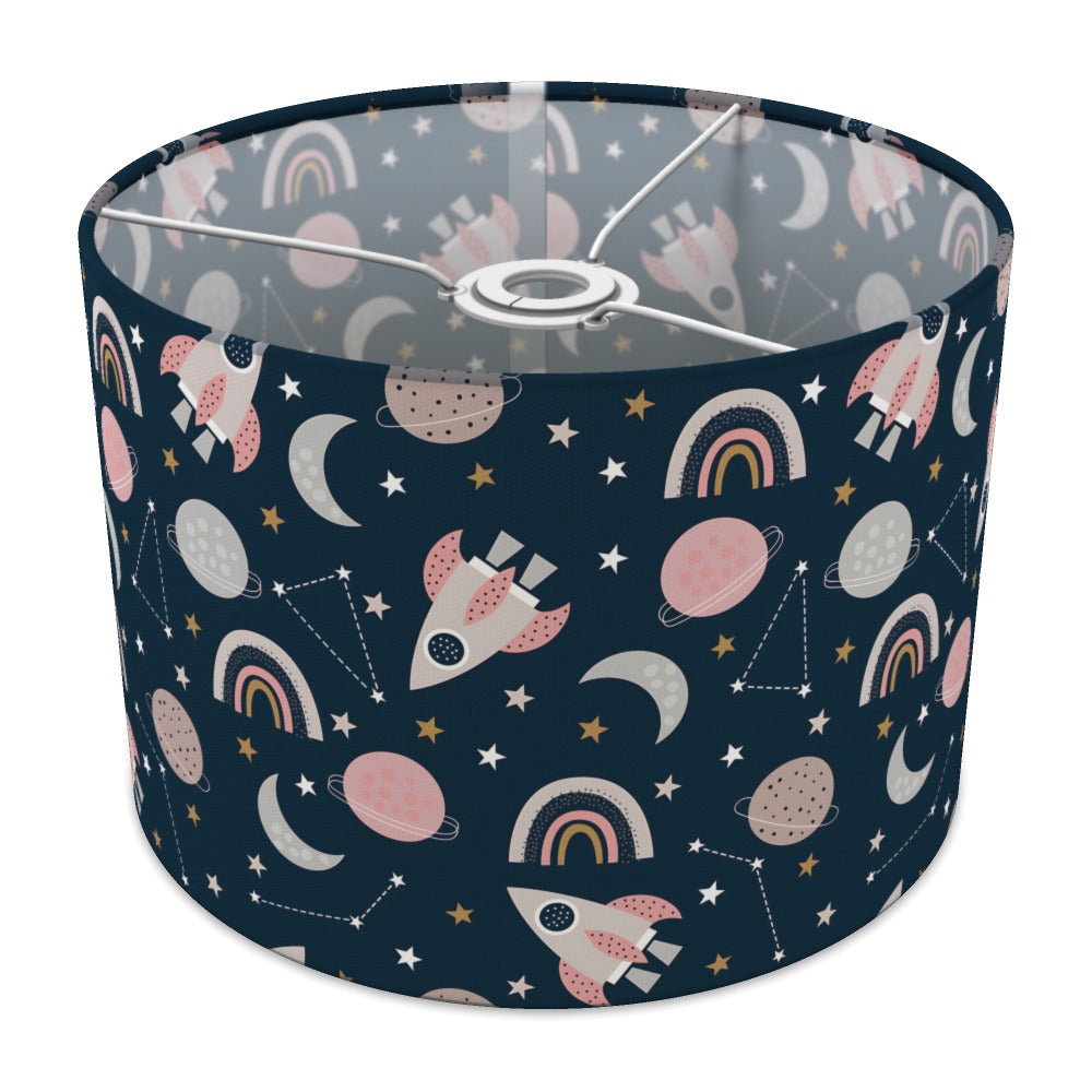 Pink Space Rocket and Rainbow lampshade - 30cm Ceiling