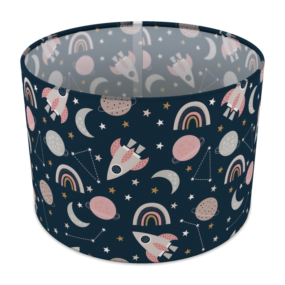 Pink Space Rocket and Rainbow lampshade - 30cm Table