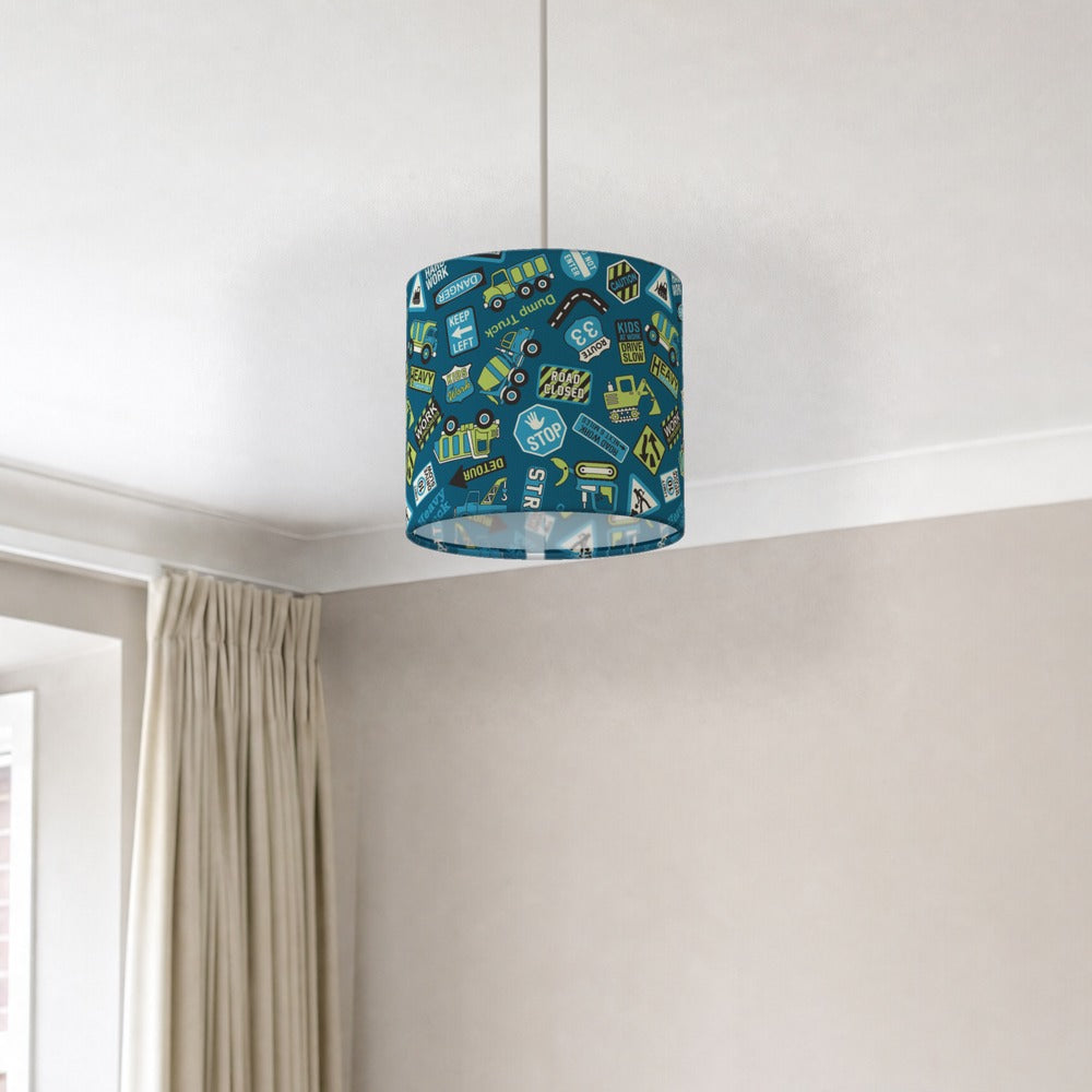 Blue Road Signs Truck Digger lampshade
