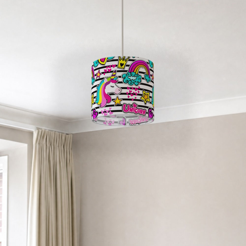 Rainbow Unicorn and Hearts lampshade