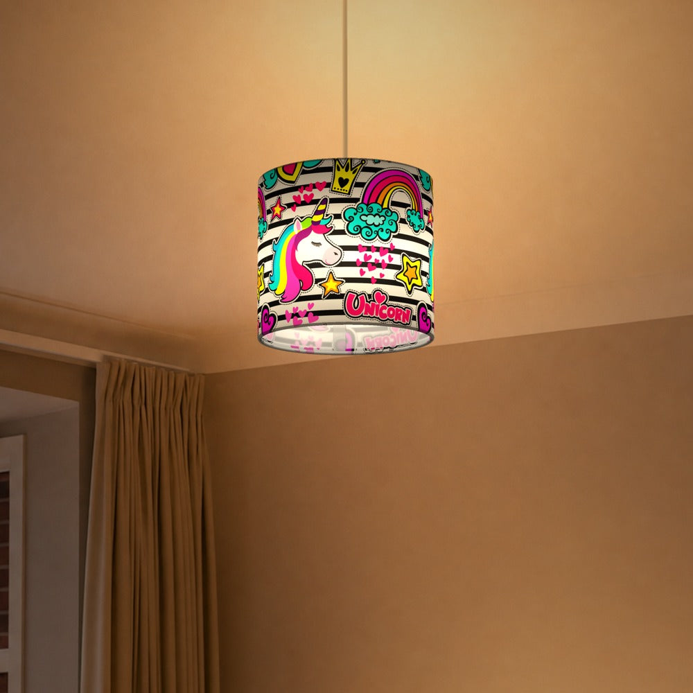 Rainbow Unicorn and Hearts lampshade