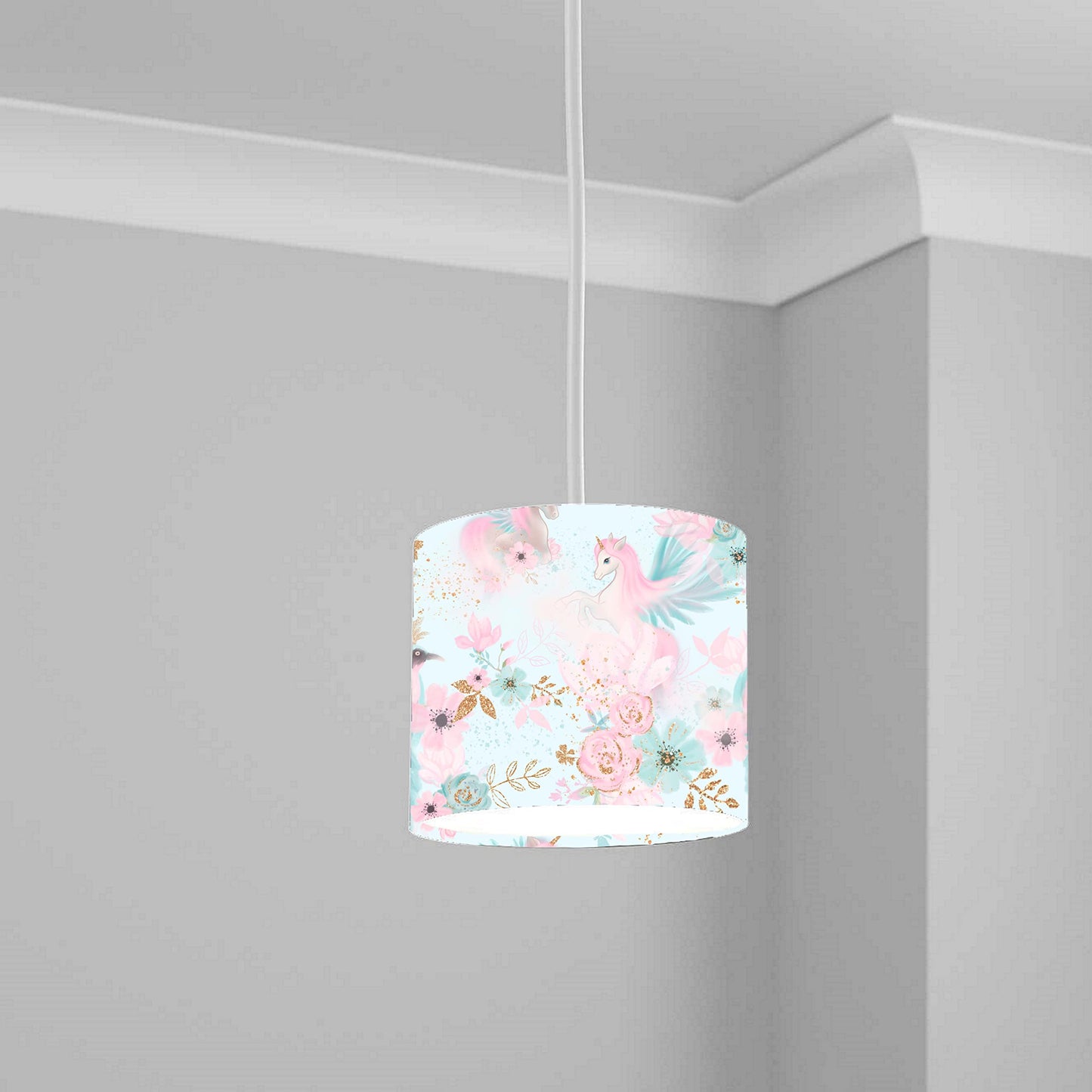 Pink Unicorn and Gold Floral Ceiling Lampshade Lightshade for Room - 20cm x 18.5cm