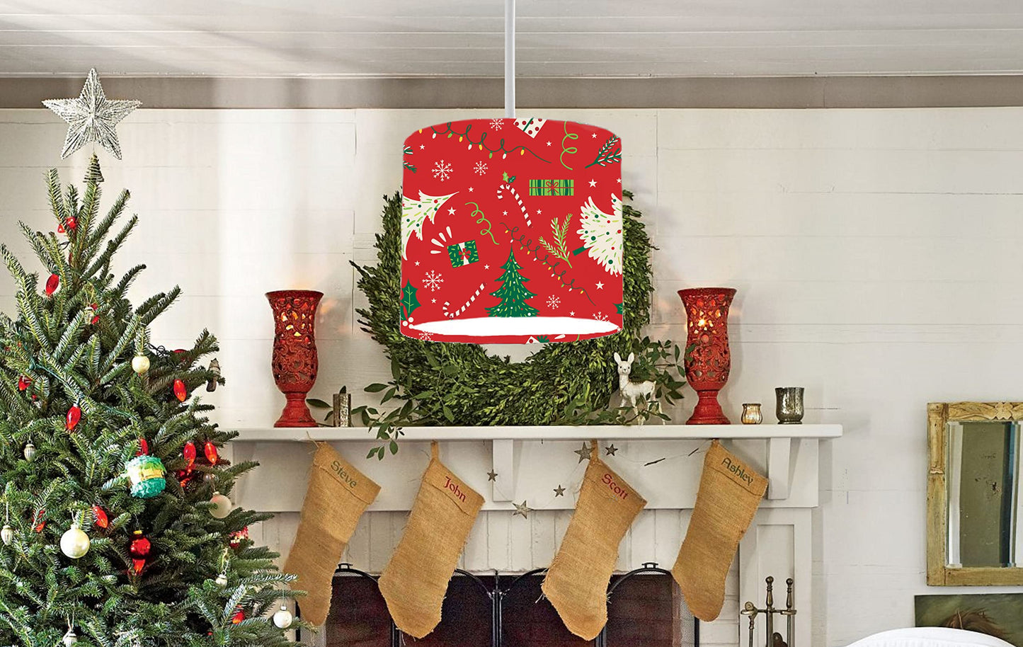 Festive Christmas Red Pattern Ceiling Lampshade Lightshade for Room - 20cm x 18.5cm