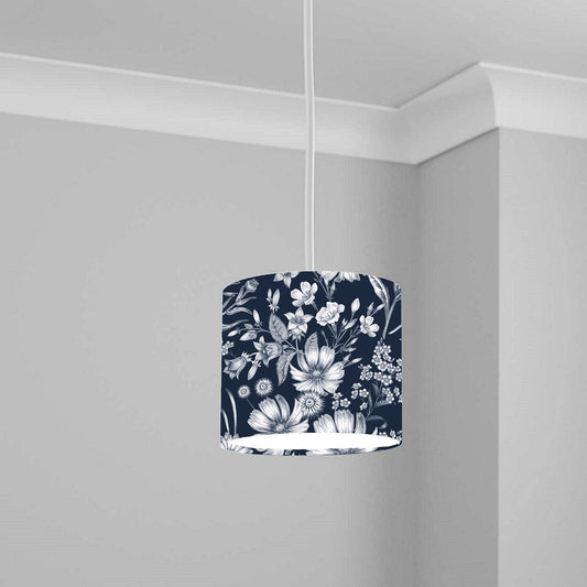 Navy Floral Pattern Ceiling Lampshade Lightshade for Nursery - 20cm x 18.5cm