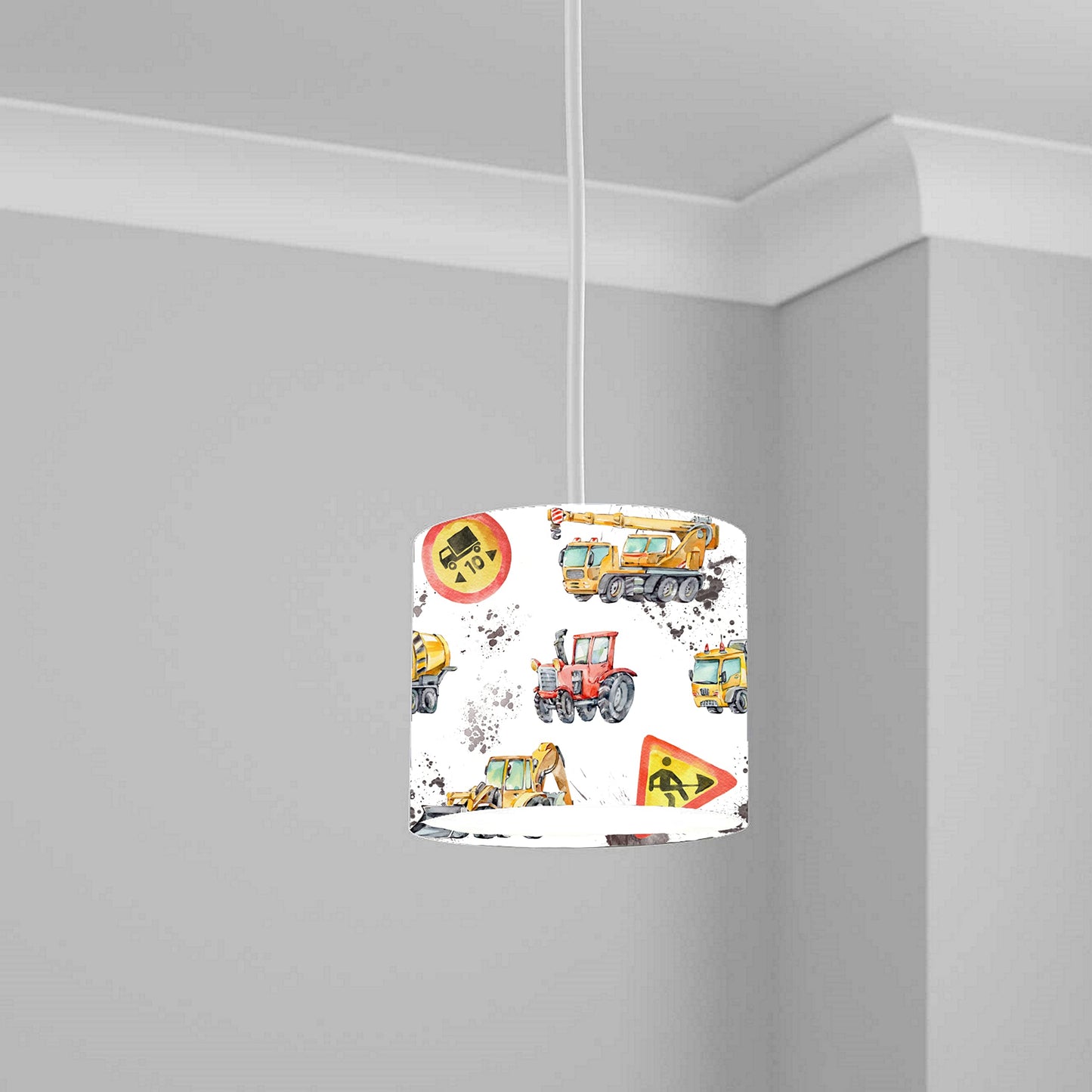 Colorful Construction Vehicles Ceiling Lampshade Lightshade for Nursery - 20cm x 18.5cm