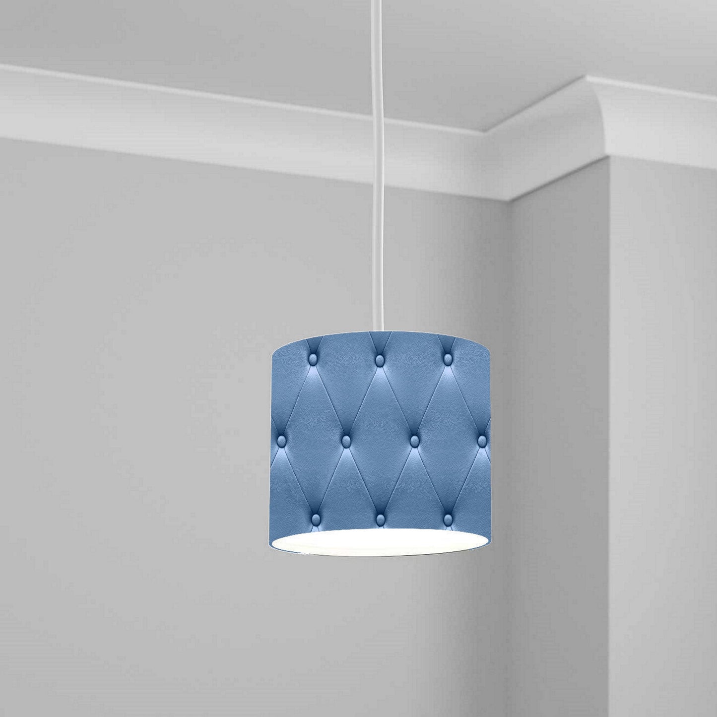 Blue Tufted Leather Effect Ceiling Lampshade Lightshade for Room - 20cm x 18.5cm