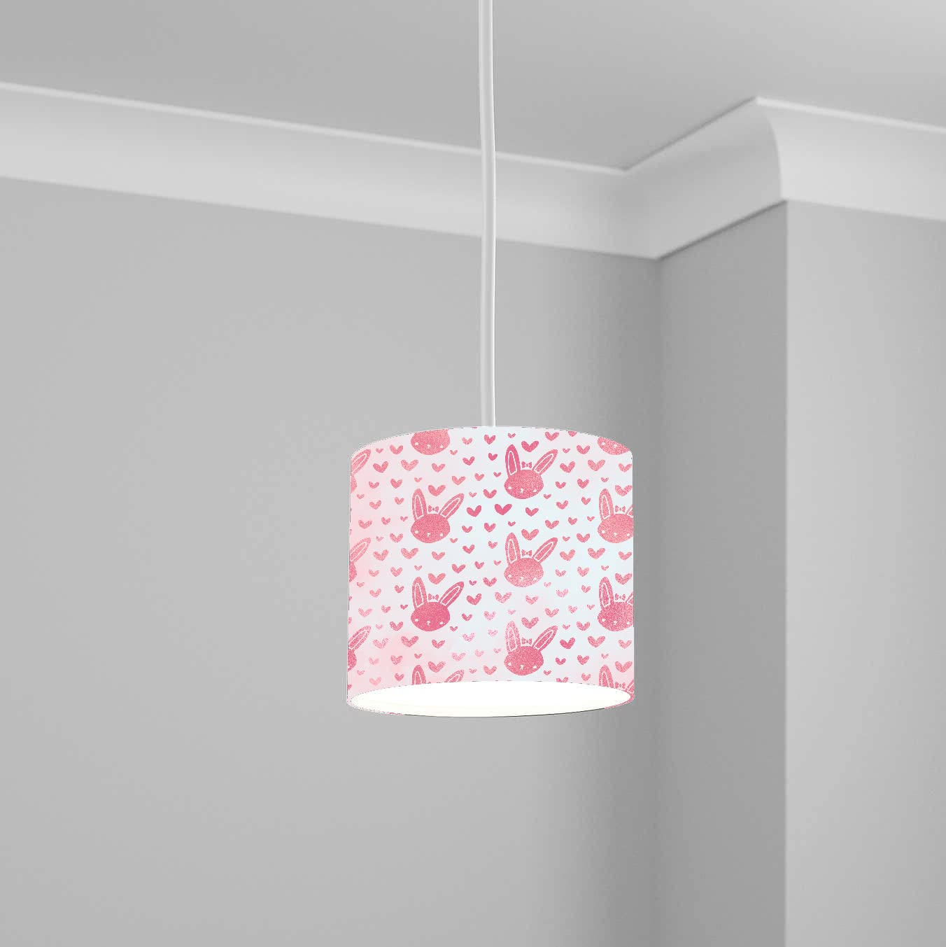 Pink Bunny Hearts Pattern Ceiling Lampshade Lightshade for Room - 20cm x 18.5cm