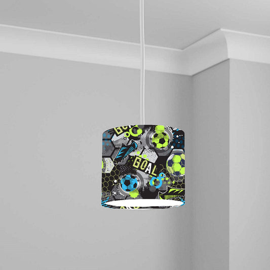 Blue Neon Soccer Ball Ceiling Lampshade Lightshade for Nursery - 20cm x 18.5cm
