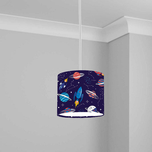 Space Rocket and Planets Ceiling Lampshade Lightshade for Nursery - 20cm x 18.5cm