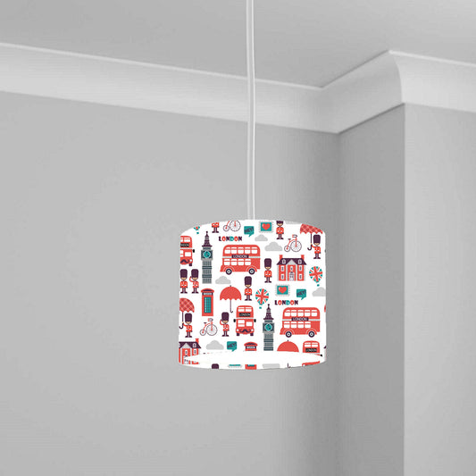 London Icons Red & Blue Pattern Ceiling Lampshade Lightshade for Room - 20cm x 18.5cm
