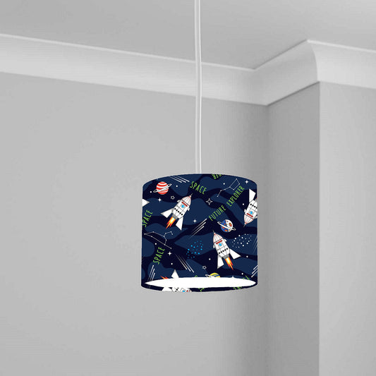 Navy Space Rocket Explorer Ceiling Lampshade Lightshade for Nursery - 20cm x 18.5cm