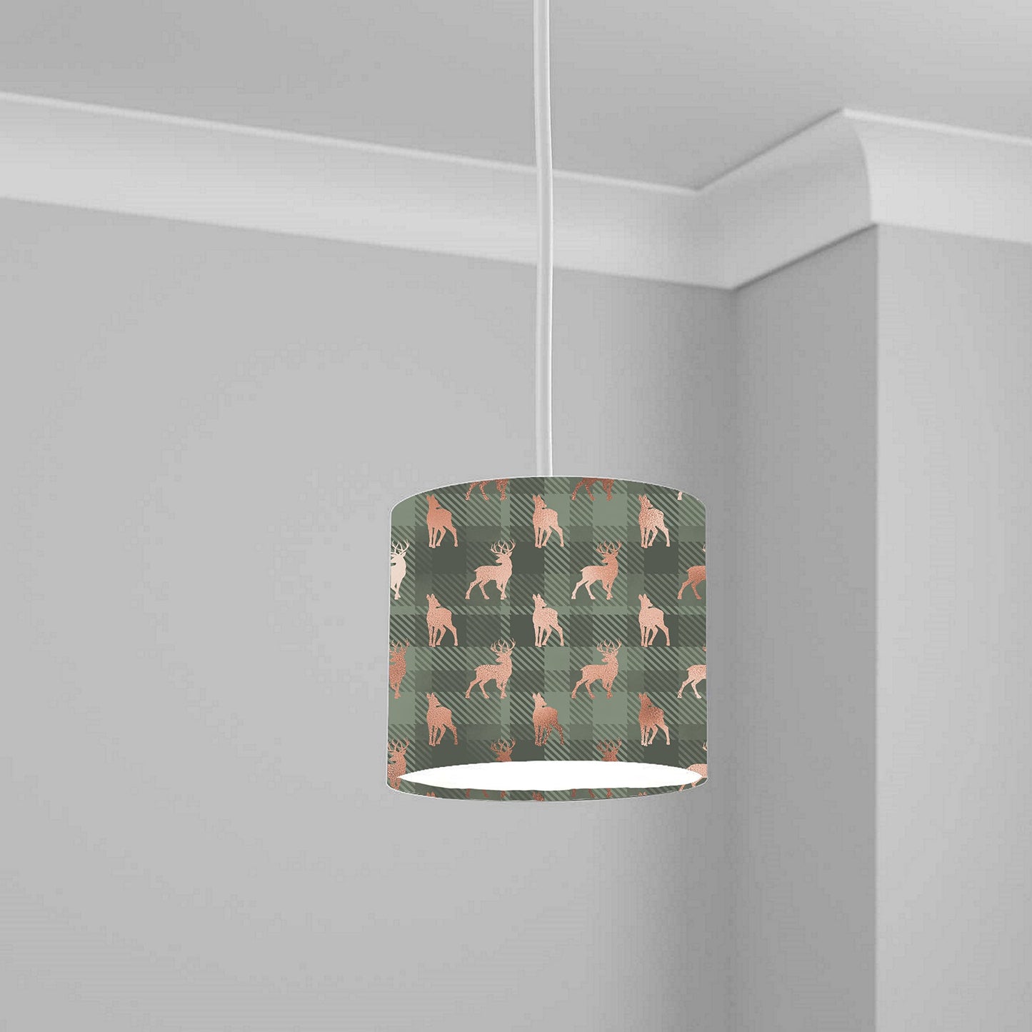 Green Plaid Gold Deer Pattern Ceiling Lampshade Lightshade for Room - 20cm x 18.5cm