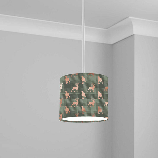 Green Plaid Gold Deer Pattern Ceiling Lampshade Lightshade for Room - 20cm x 18.5cm