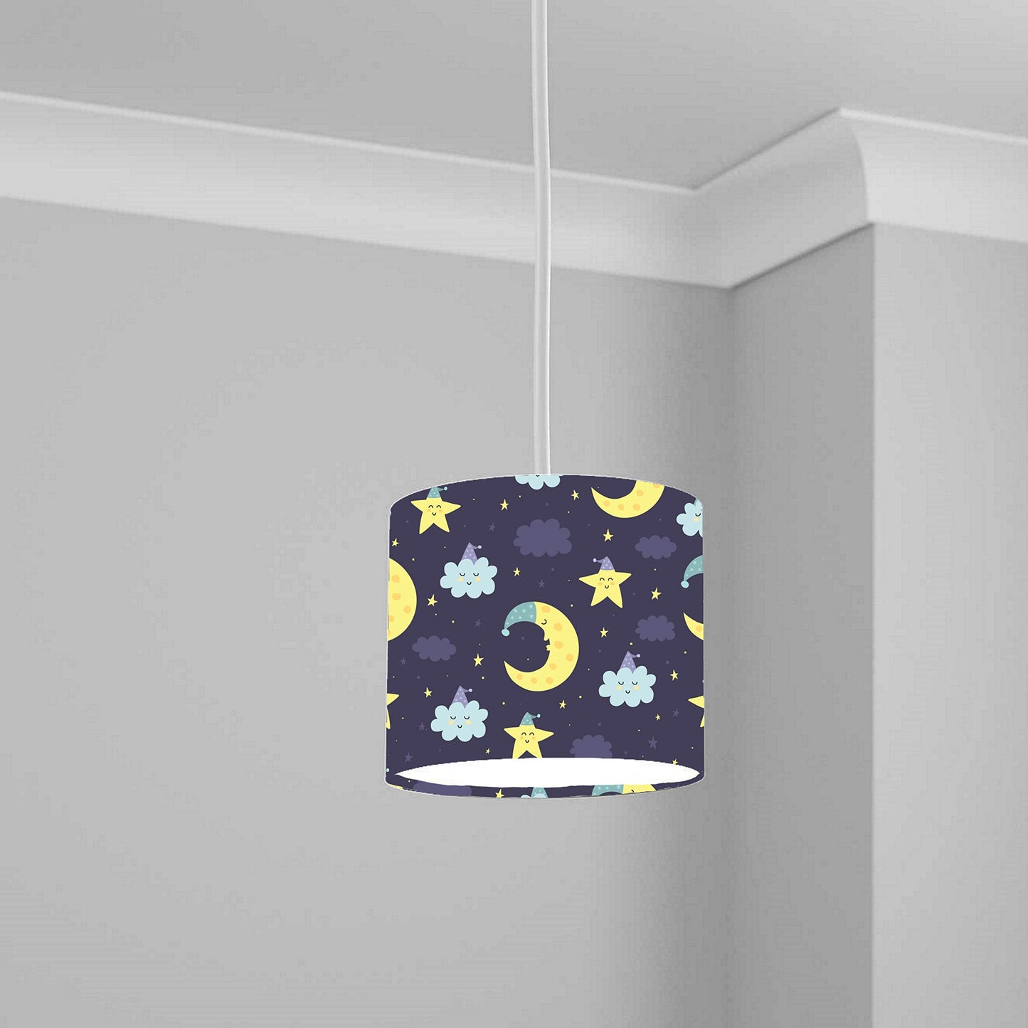 Blue Stars and Moon Nursery Ceiling Lampshade Lightshade - 20cm x 18.5cm
