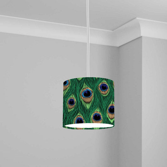 Vibrant Peacock Feather Print Ceiling Lampshade Lightshade for Nursery - 20cm x 18.5cm
