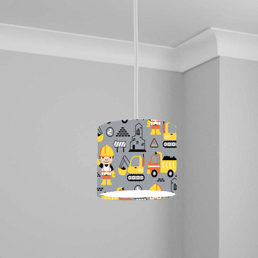 Multicoloured Construction Digger Builder Ceiling Lampshade Lightshade for Kids Room - 20cm x 18.5cm